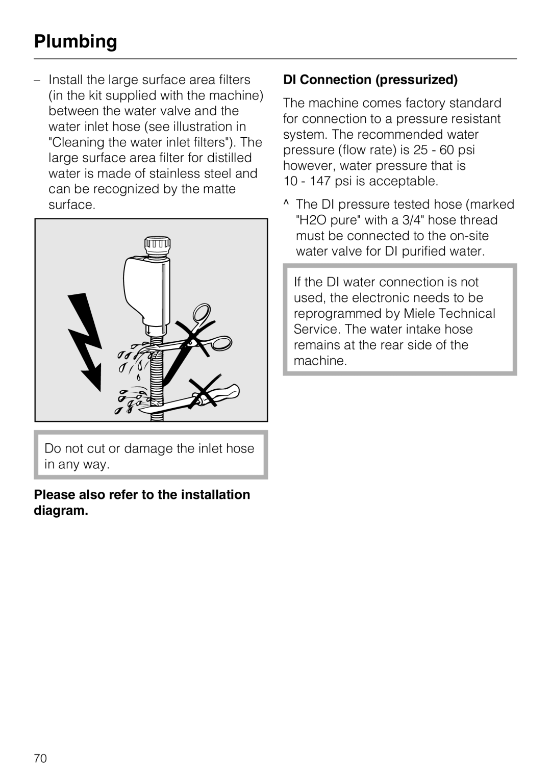 Miele G 7893 installation instructions Plumbing 