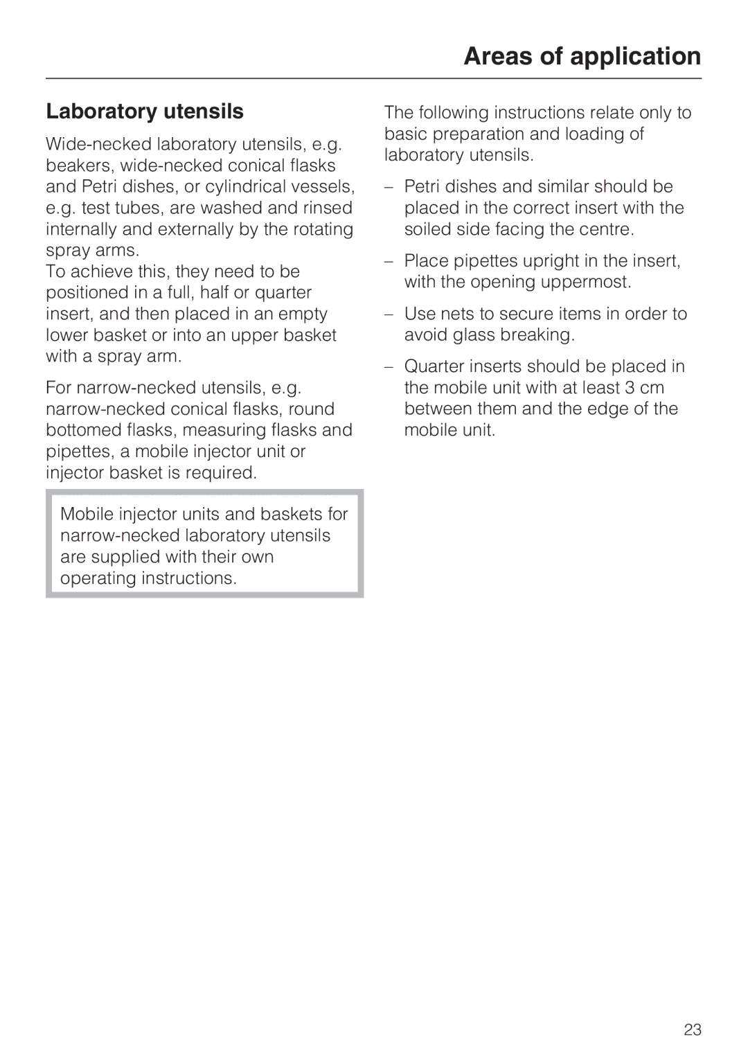 Miele G 7893 operating instructions Laboratory utensils 