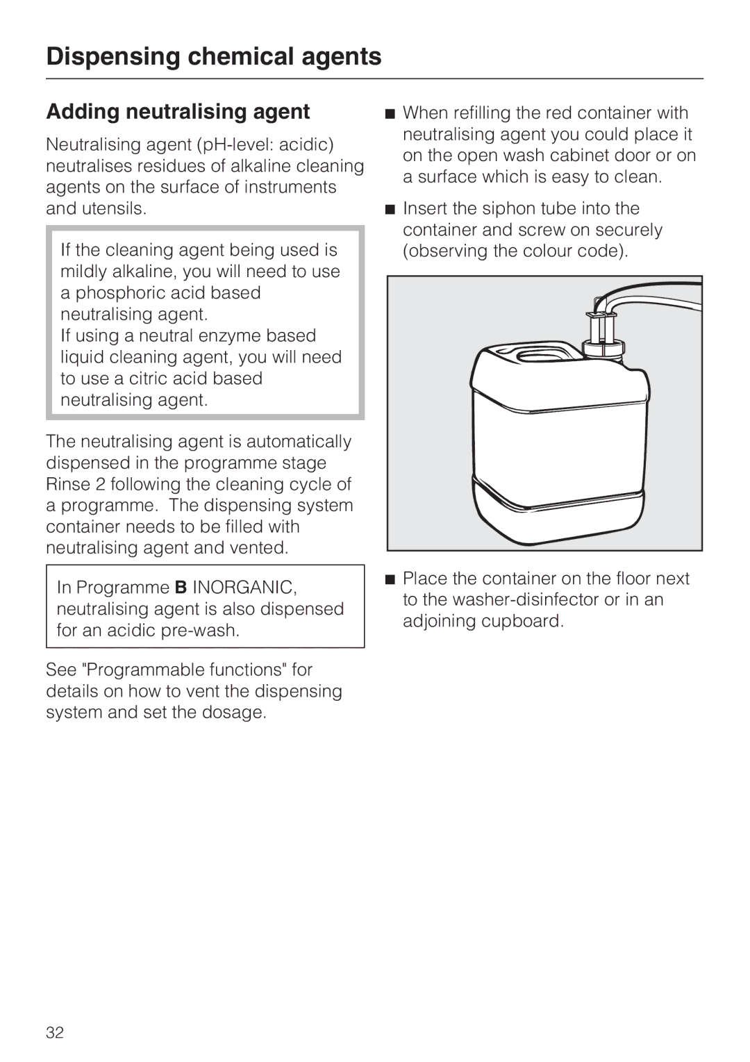 Miele G 7893 operating instructions Adding neutralising agent 