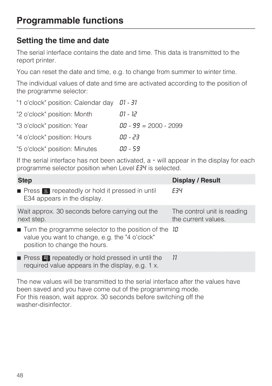 Miele G 7893 operating instructions Setting the time and date 