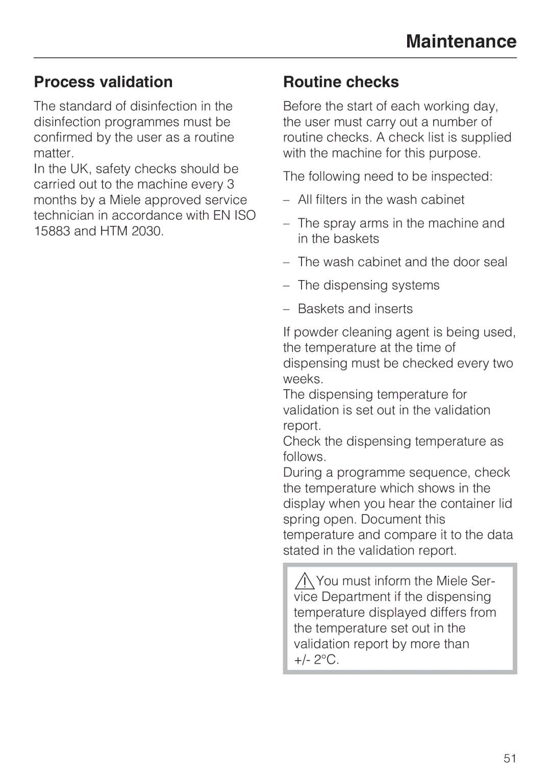 Miele G 7893 operating instructions Process validation, Routine checks 