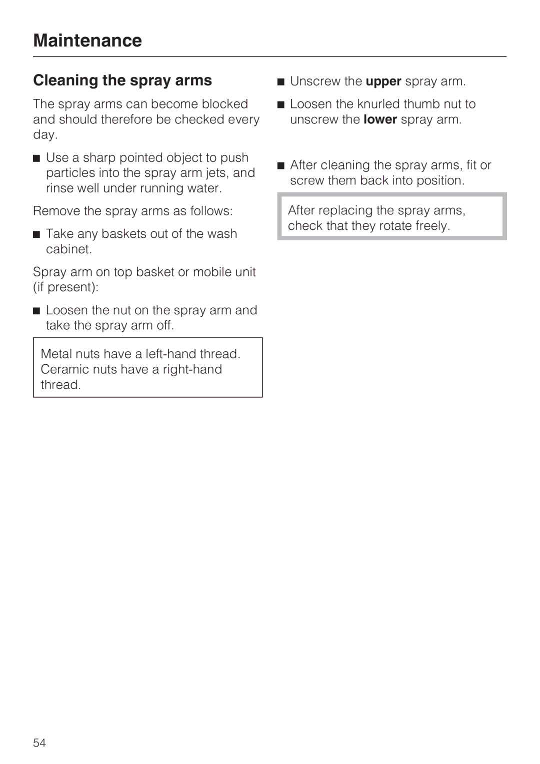 Miele G 7893 operating instructions Cleaning the spray arms 