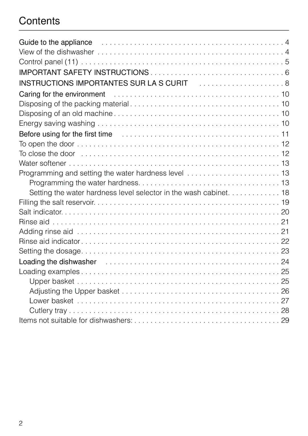 Miele G 803 manual Contents 