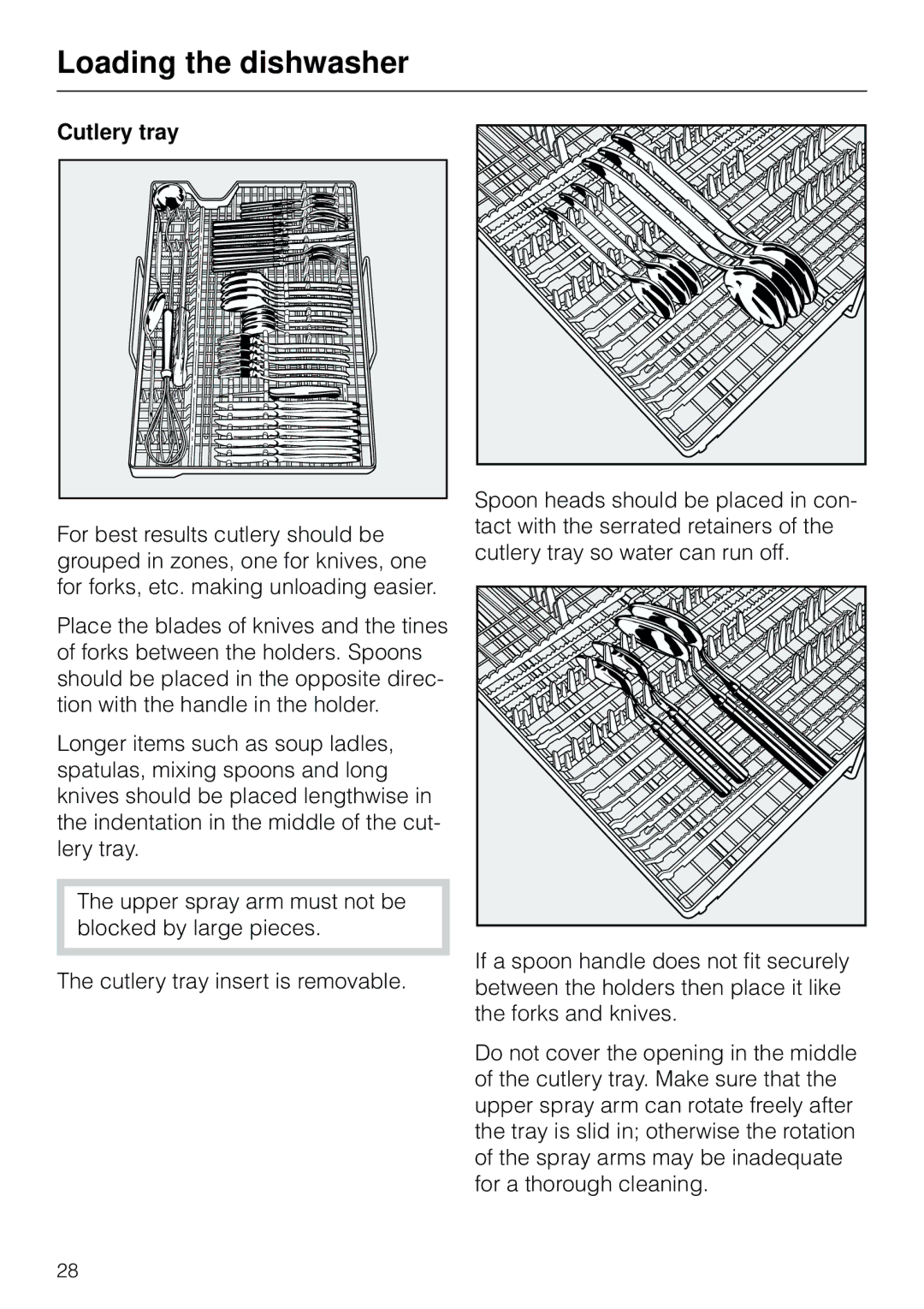 Miele G 803 manual Cutlery tray 