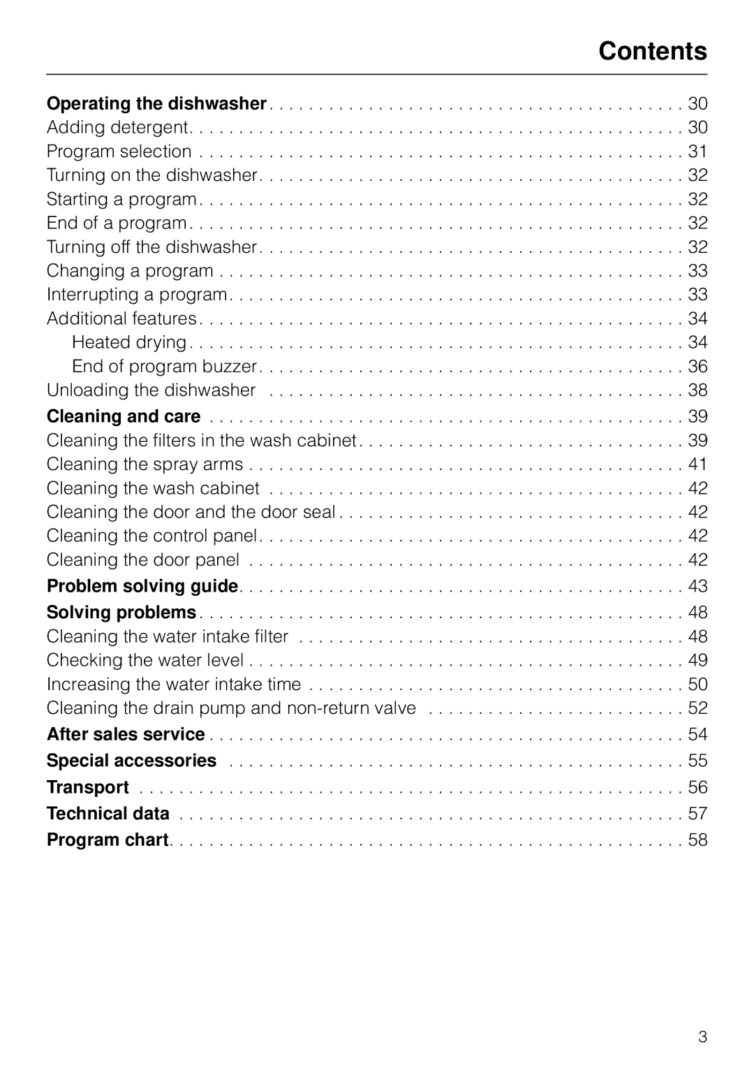 Miele G 803 manual Contents 