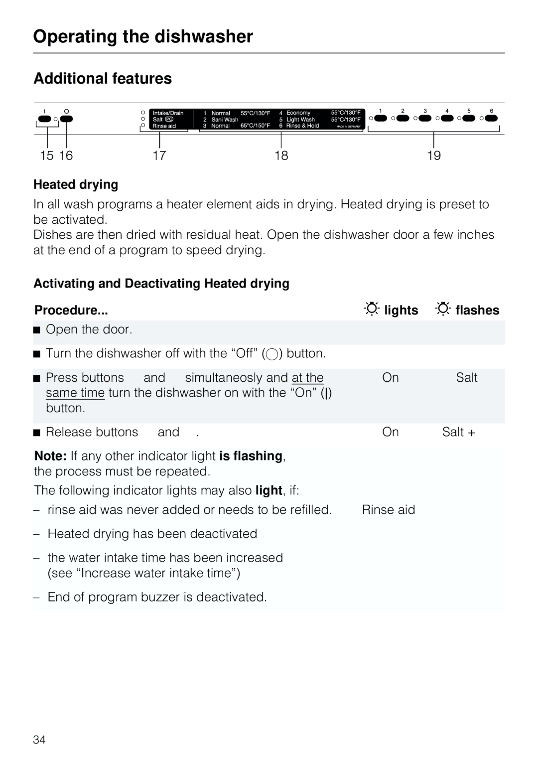 Miele G 803 manual Additional features, Heated drying 