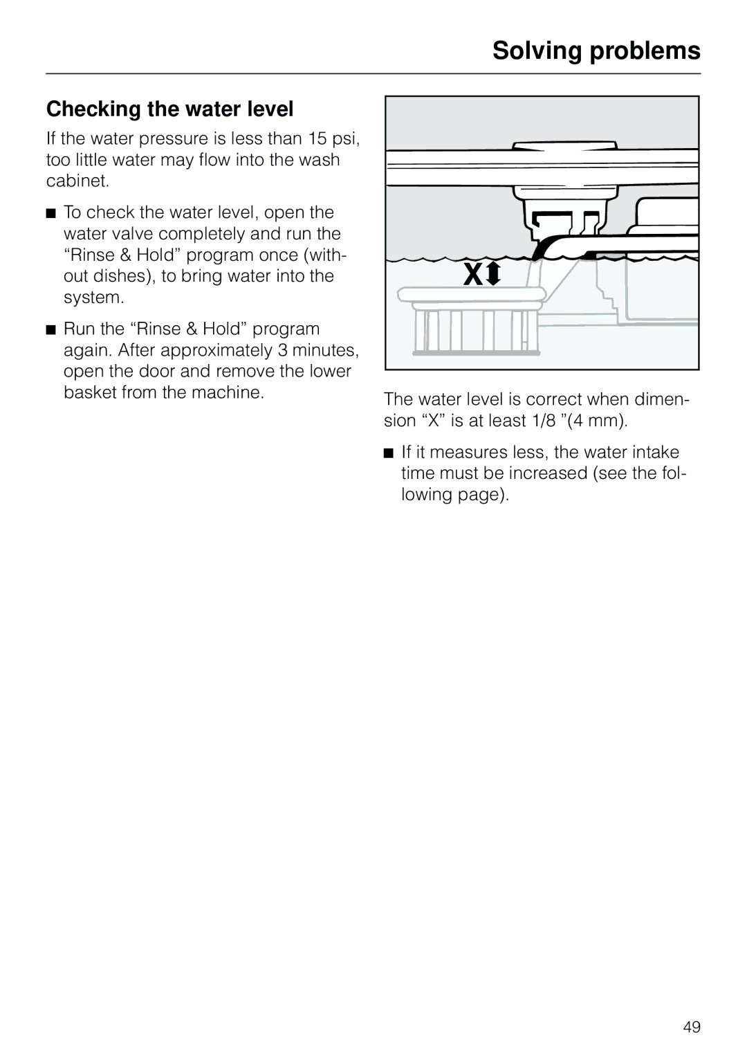 Miele G 803 manual Checking the water level 