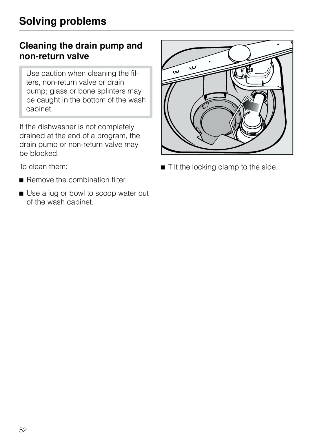 Miele G 803 manual Cleaning the drain pump and non-return valve 