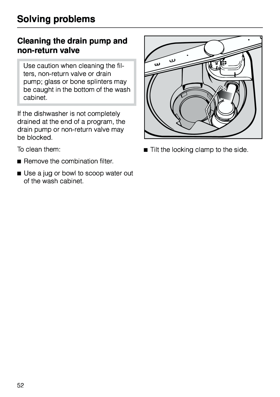 Miele G 803 manual Solving problems, Cleaning the drain pump and non-return valve 