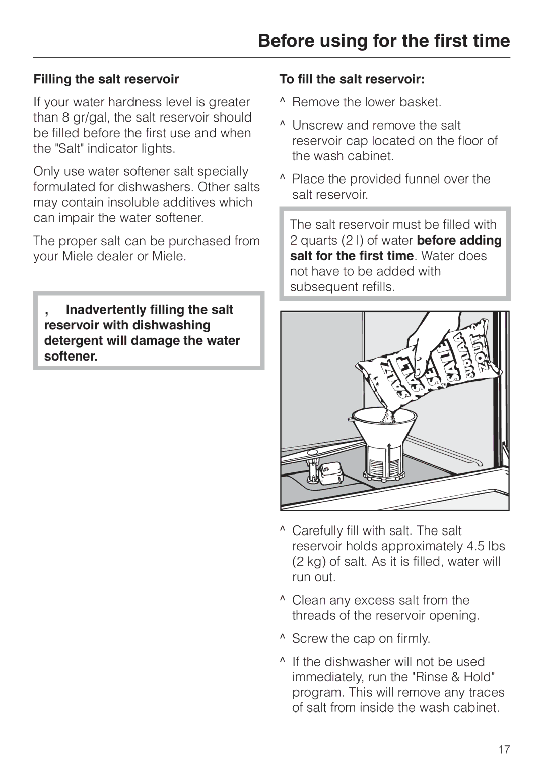 Miele G 818 SCVI operating instructions Filling the salt reservoir 