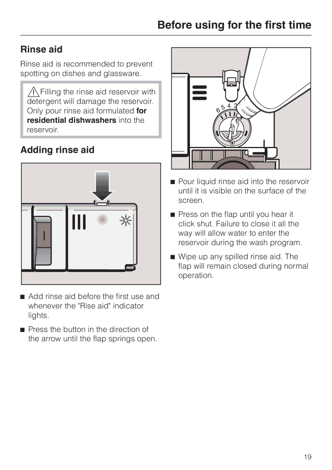 Miele G 818 SCVI operating instructions Rinse aid, Adding rinse aid 