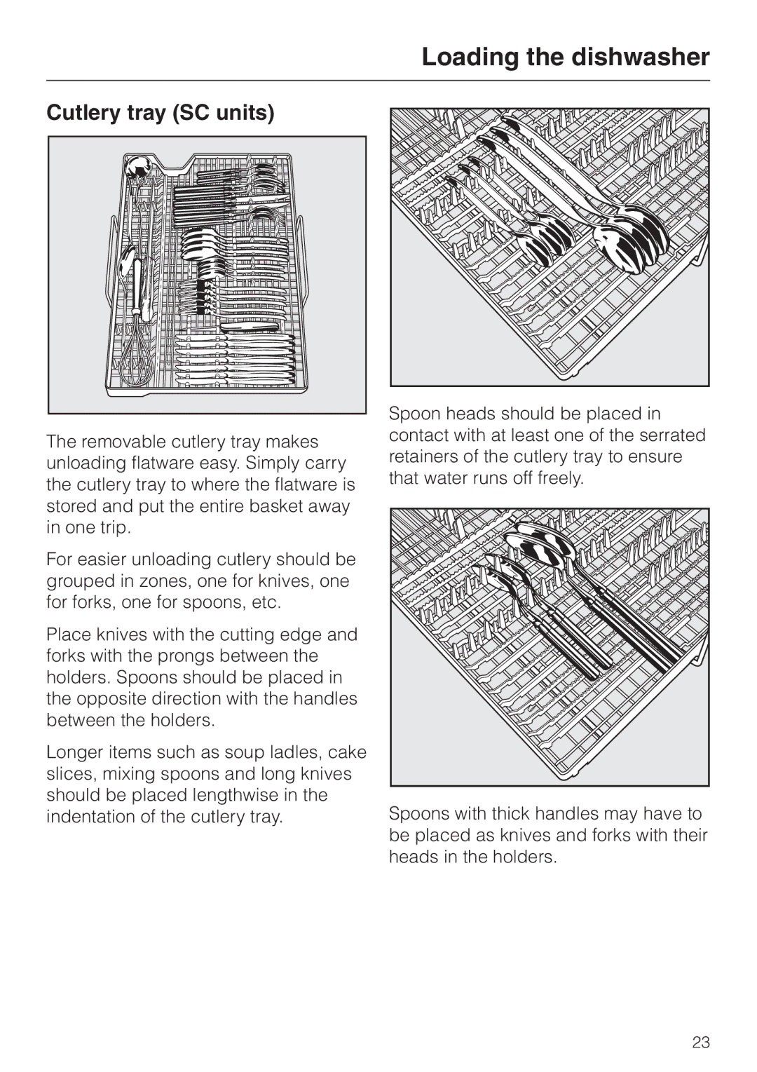 Miele G 818 SCVI operating instructions Cutlery tray SC units 