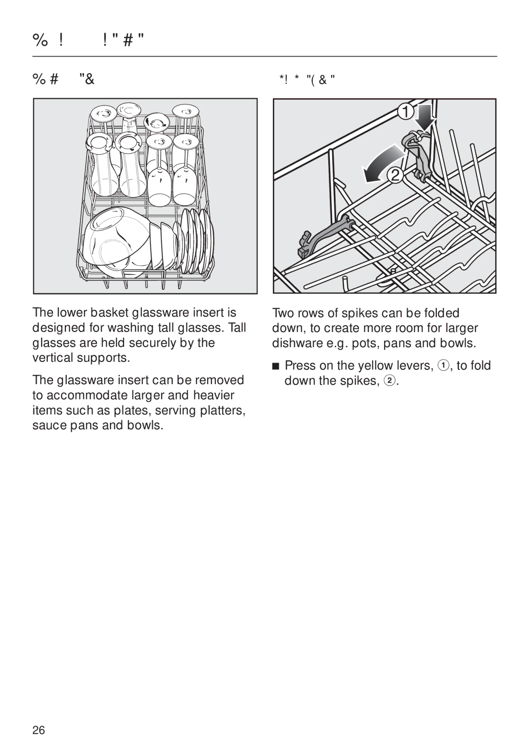 Miele G 818 SCVI operating instructions Lower basket, Foldable spikes 