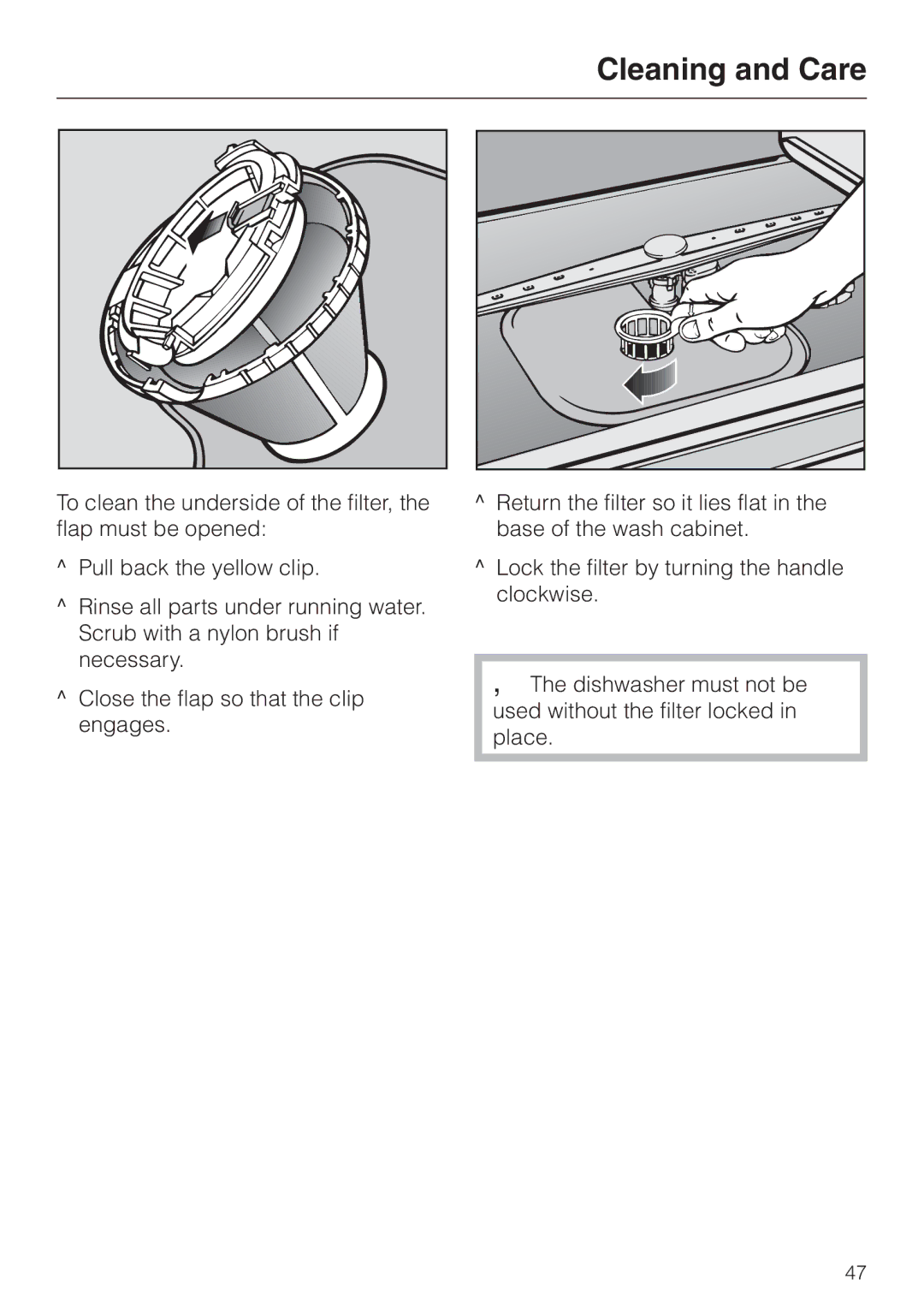 Miele G 818 SCVI operating instructions Cleaning and Care 