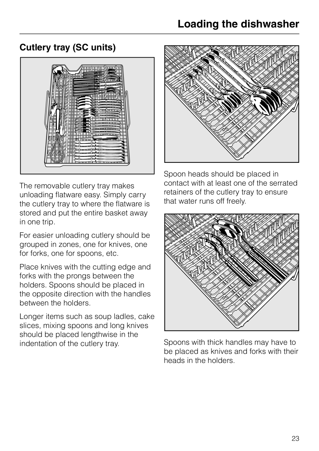 Miele G 818 SCVI operating instructions Cutlery tray SC units, Loading the dishwasher 