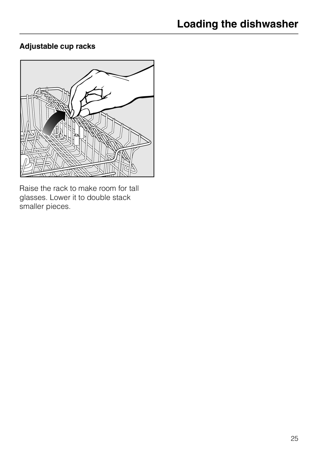 Miele G 818 SCVI operating instructions Loading the dishwasher, Adjustable cup racks 