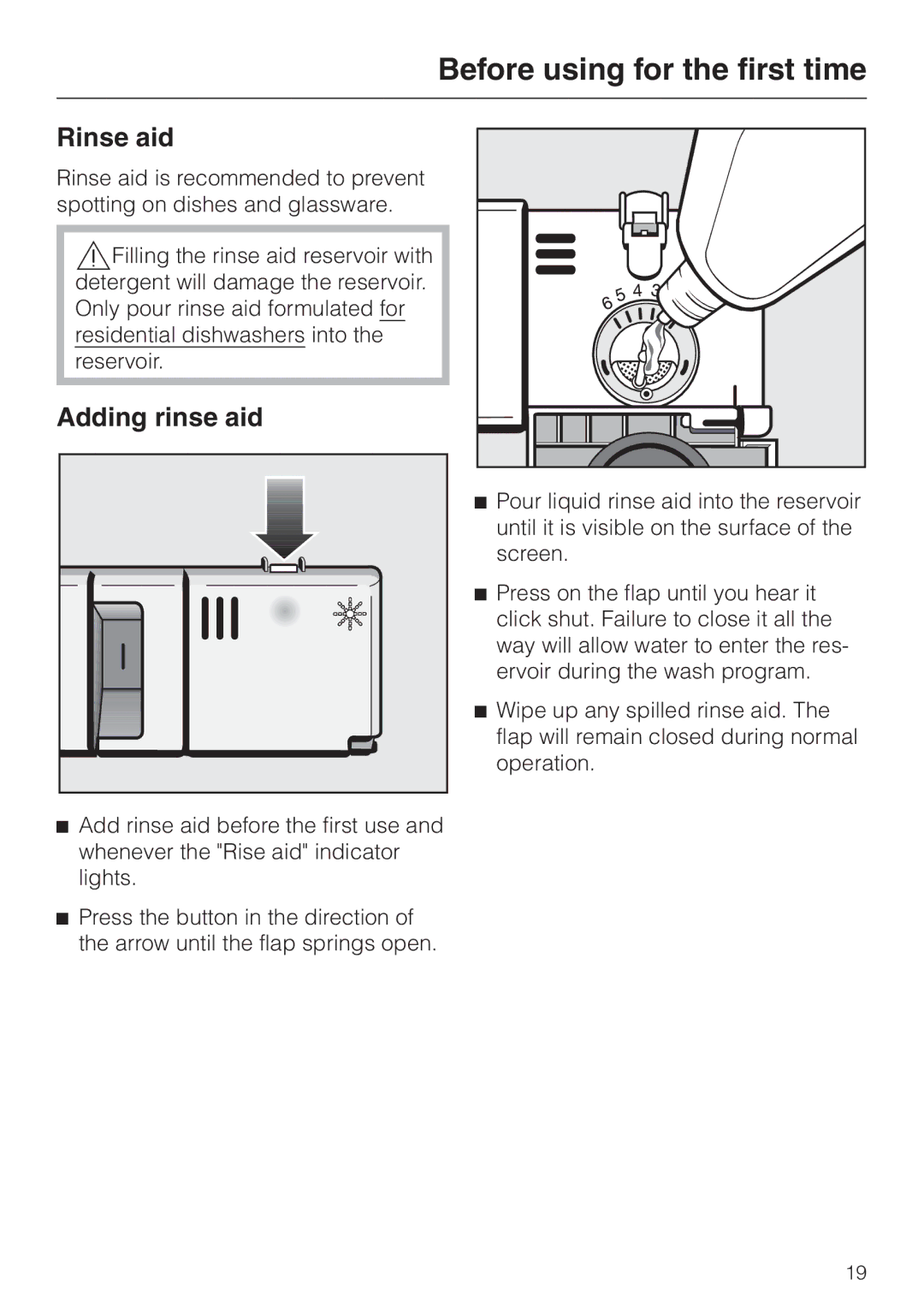 Miele G 832 SC manual Rinse aid, Adding rinse aid 