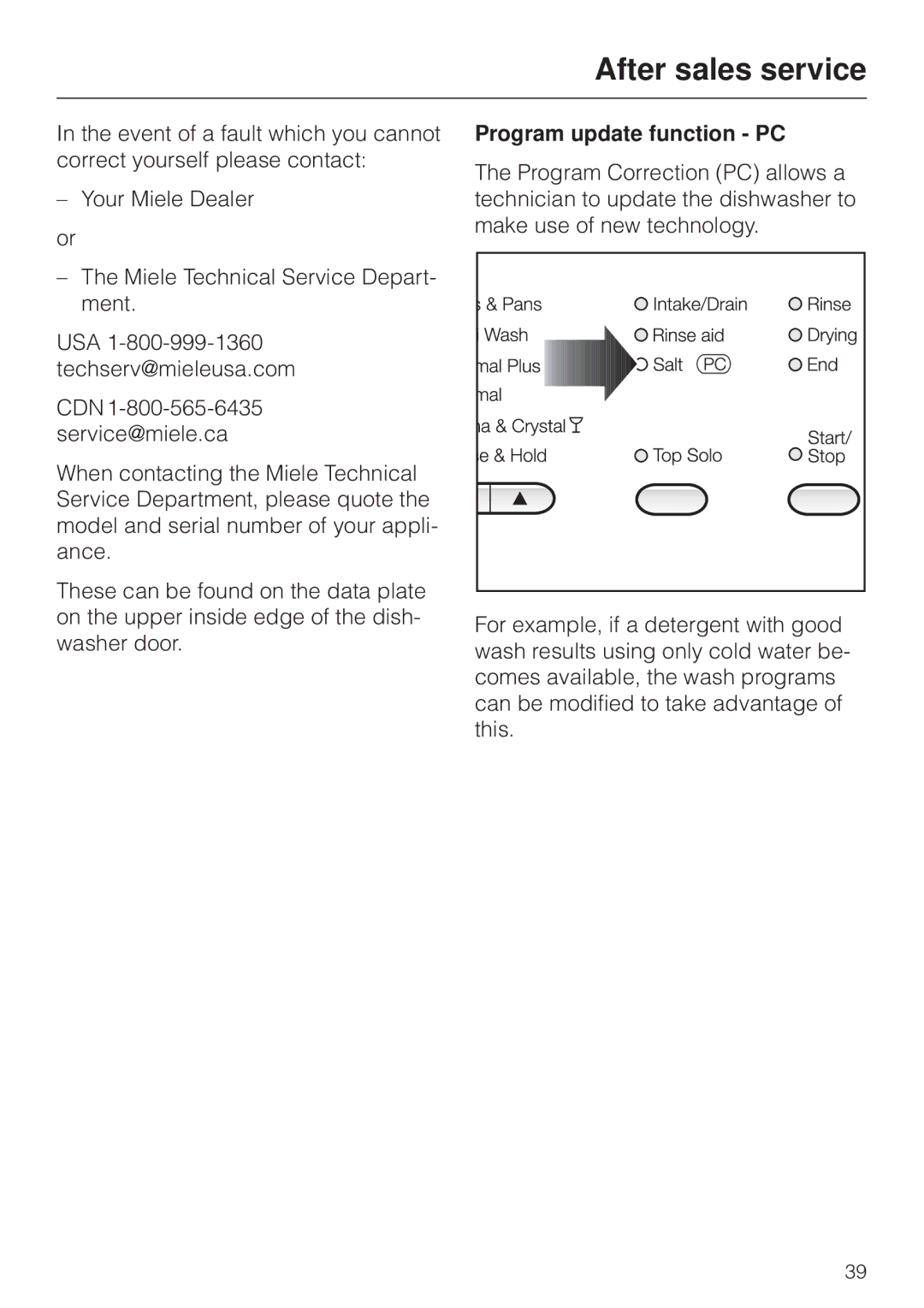 Miele G 832 SC manual After sales service, Program update function PC 