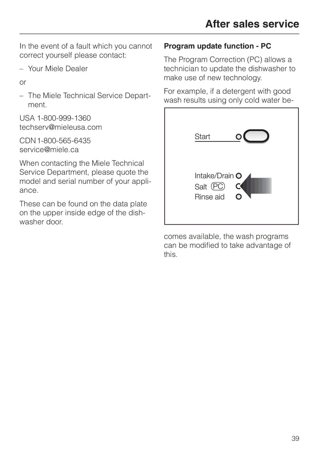 Miele G 841 SC PLUS, G 841 PLUS manual After sales service, Program update function PC 