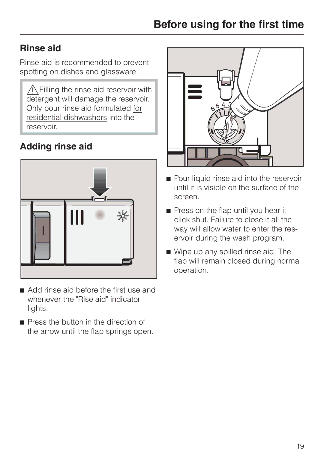 Miele G 842 SC PLUS, G 842 PLUS manual Rinse aid, Adding rinse aid 