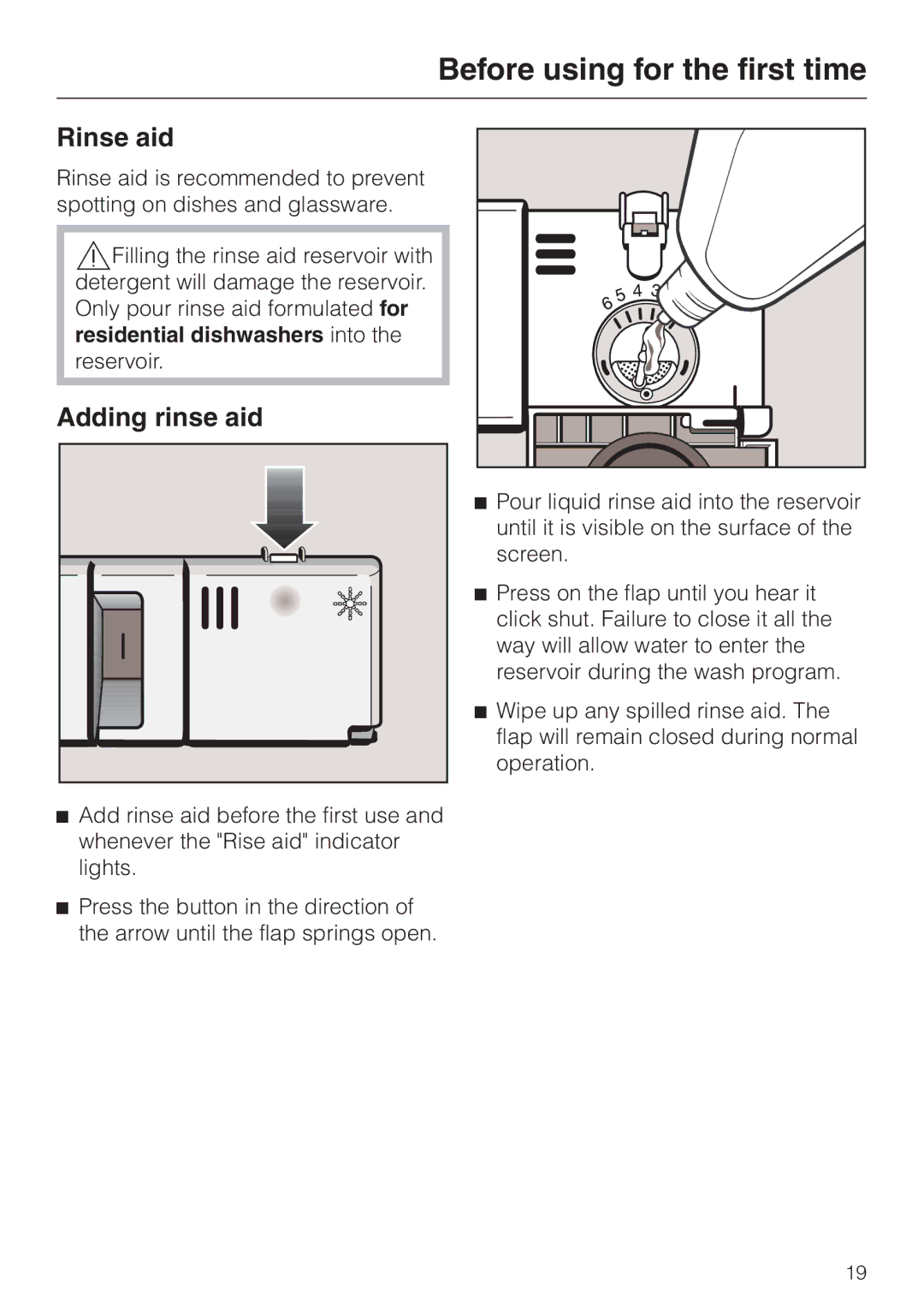 Miele G 851 SC Plus operating instructions Rinse aid, Adding rinse aid 