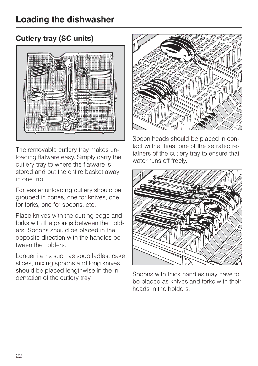 Miele G 851 operating instructions Cutlery tray SC units 