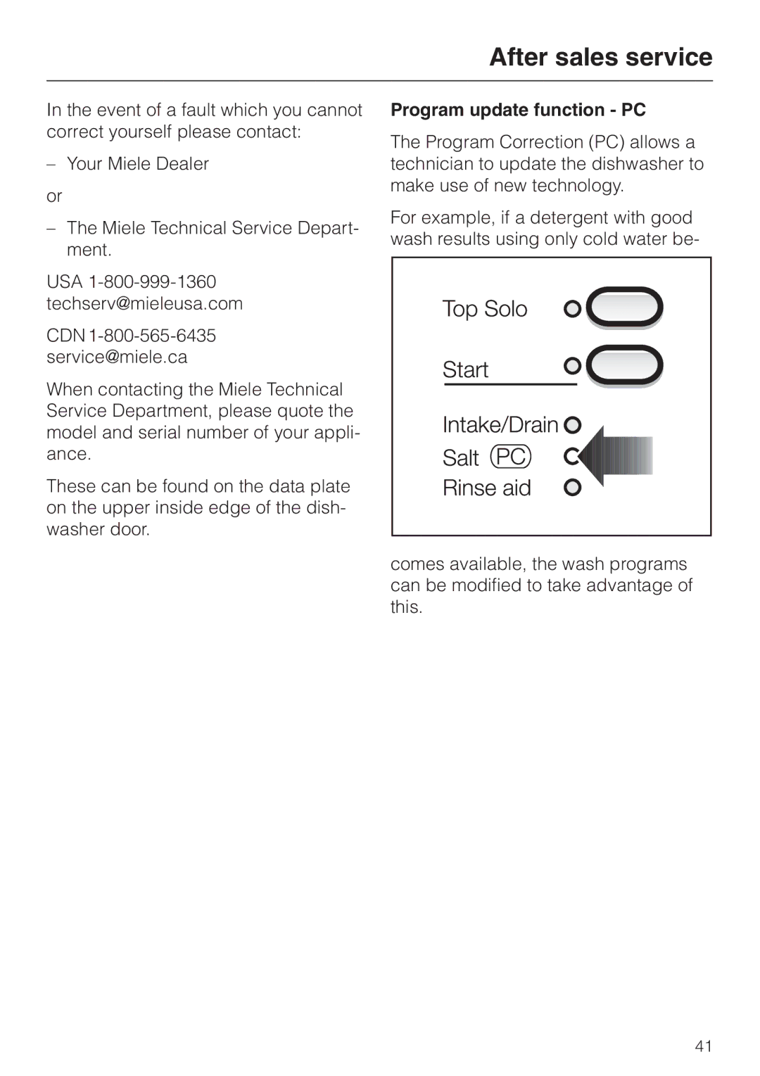 Miele G 851 operating instructions After sales service, Program update function PC 