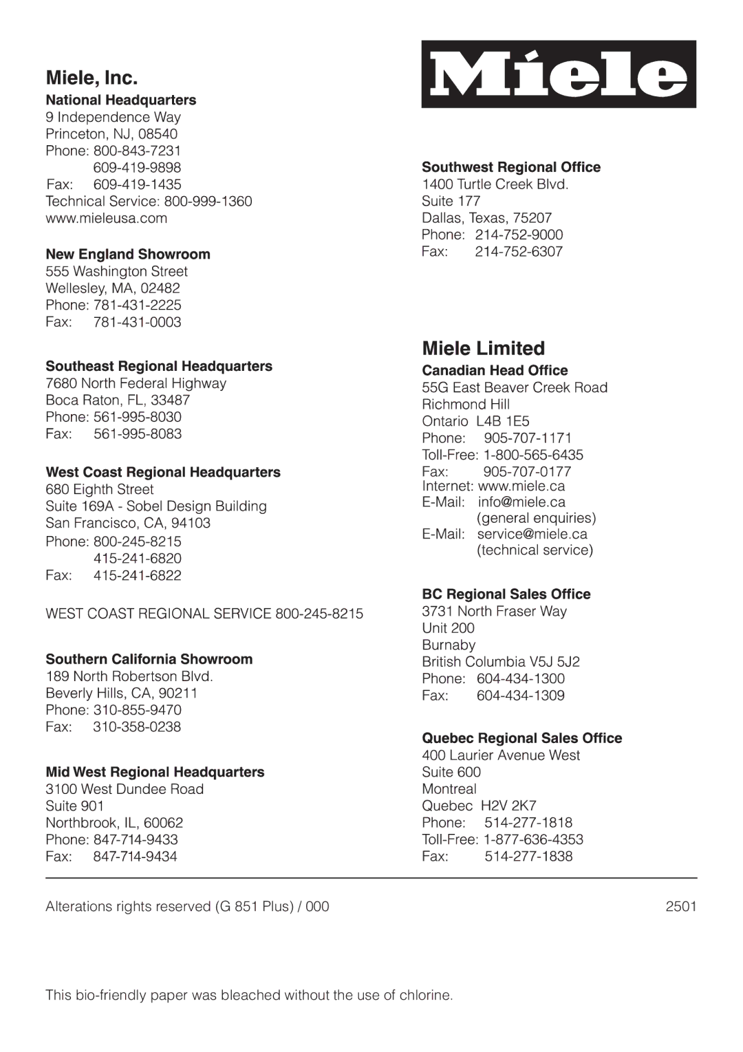 Miele G 851 operating instructions 