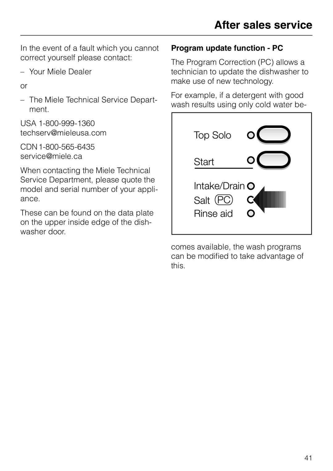 Miele G 851 operating instructions After sales service, Program update function - PC 
