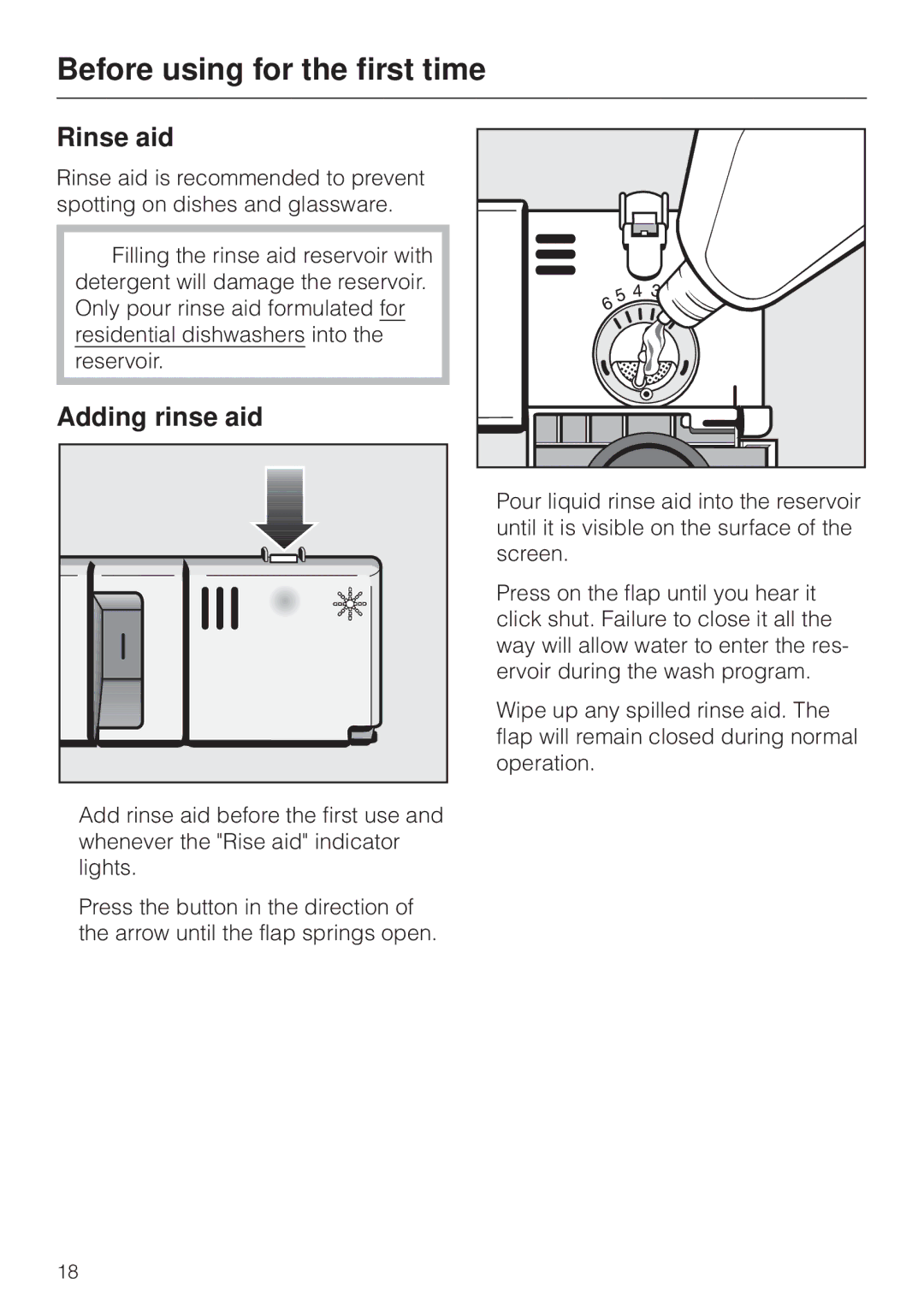 Miele G 856 SC ELITE operating instructions Rinse aid, Adding rinse aid 