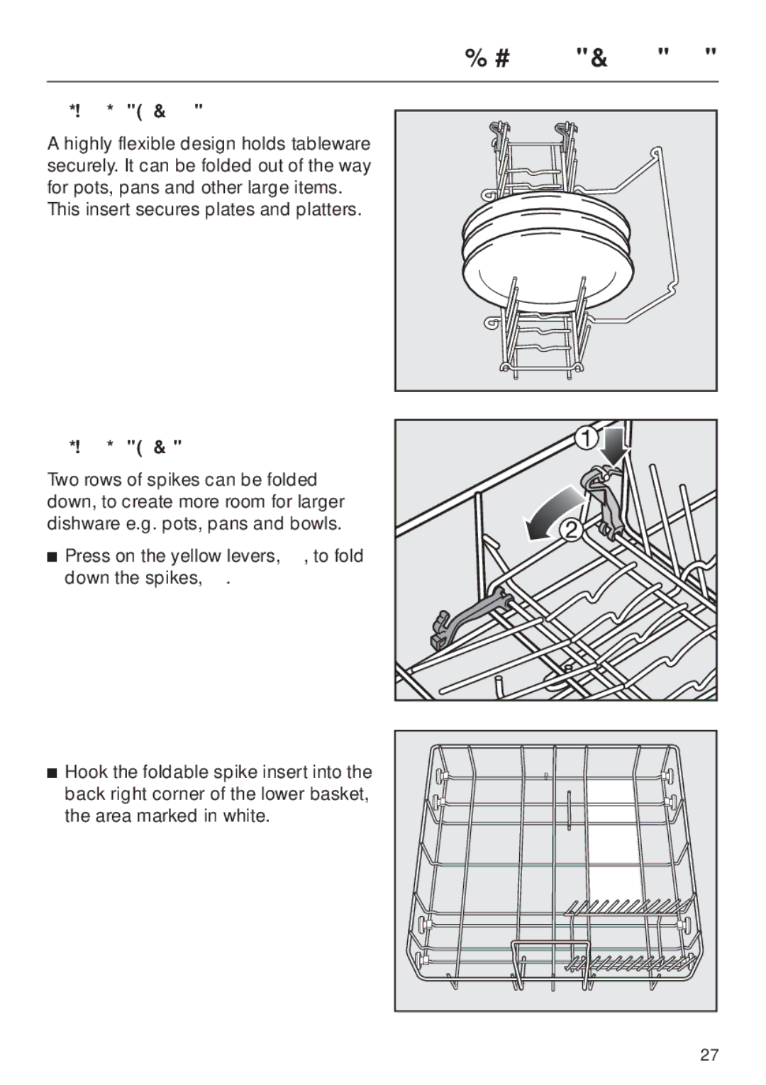 Miele G 856 SC ELITE operating instructions Foldable spike insert, Foldable spikes 