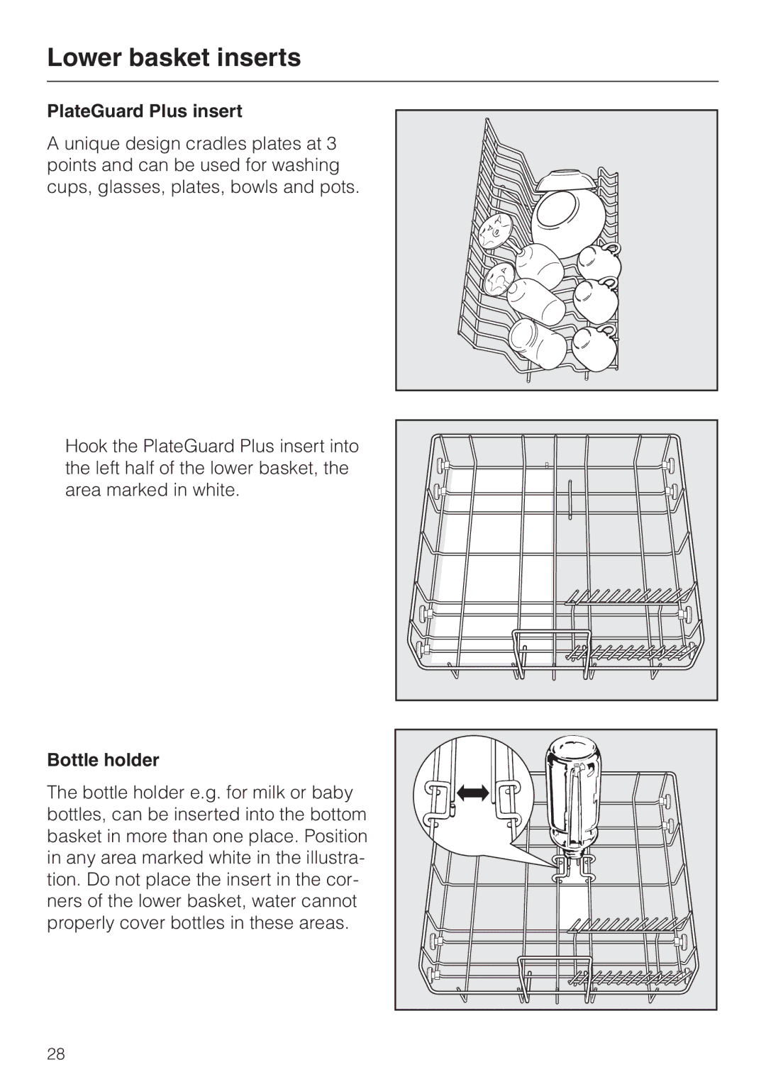 Miele G 856 SC ELITE operating instructions PlateGuard Plus insert, Bottle holder 