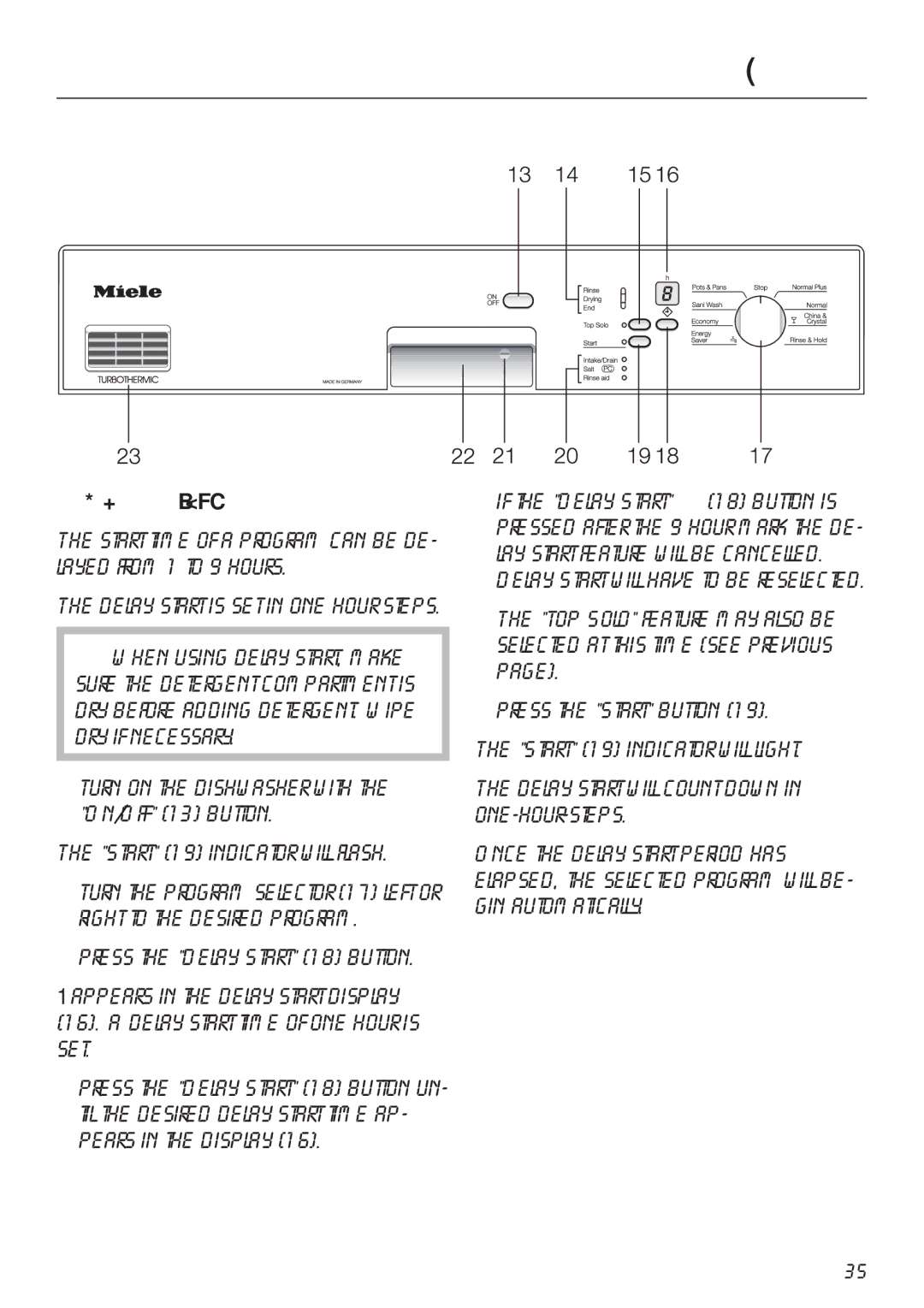 Miele G 856 SC ELITE operating instructions Delay Start 