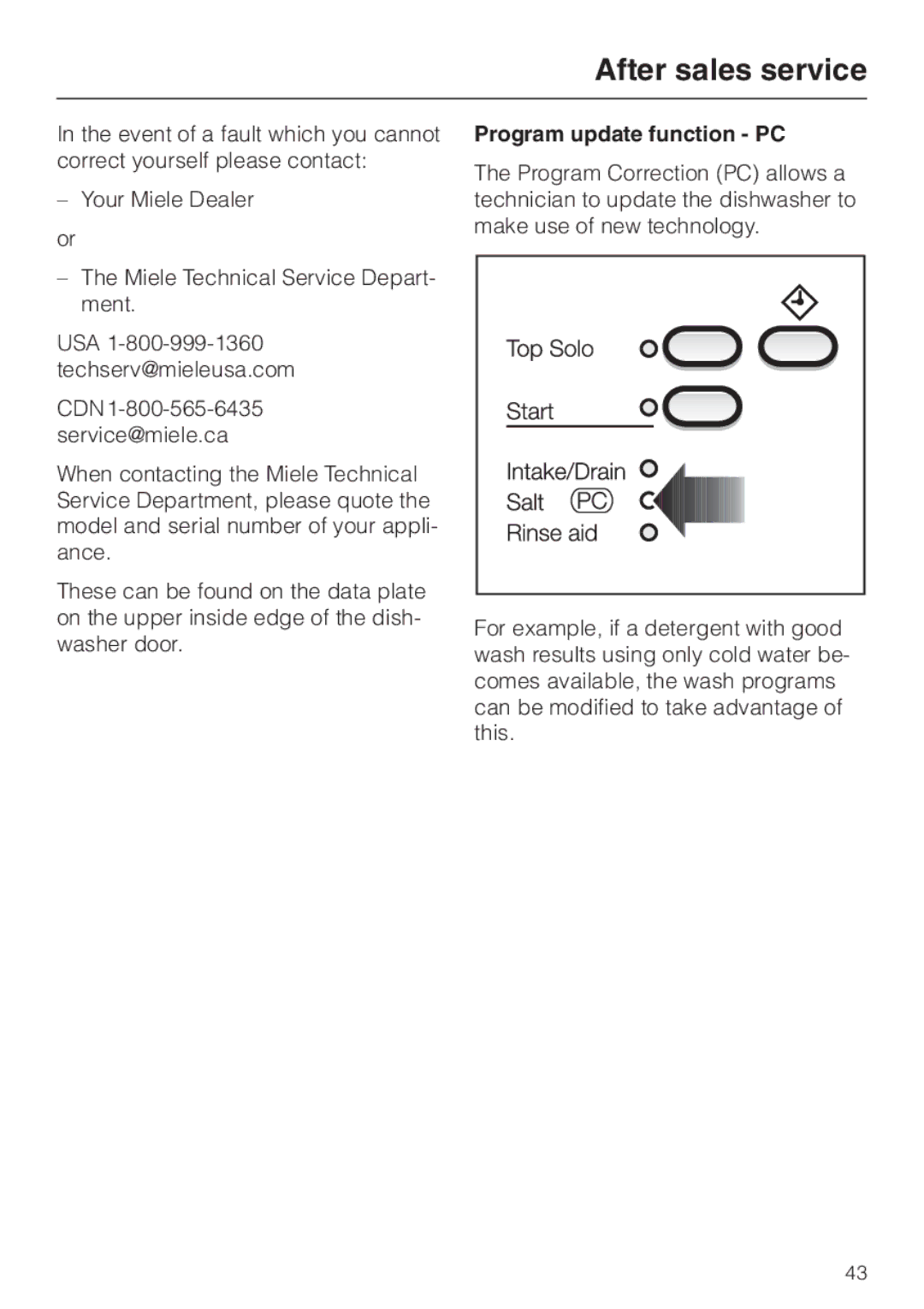 Miele G 856 SC ELITE operating instructions After sales service, Program update function PC 