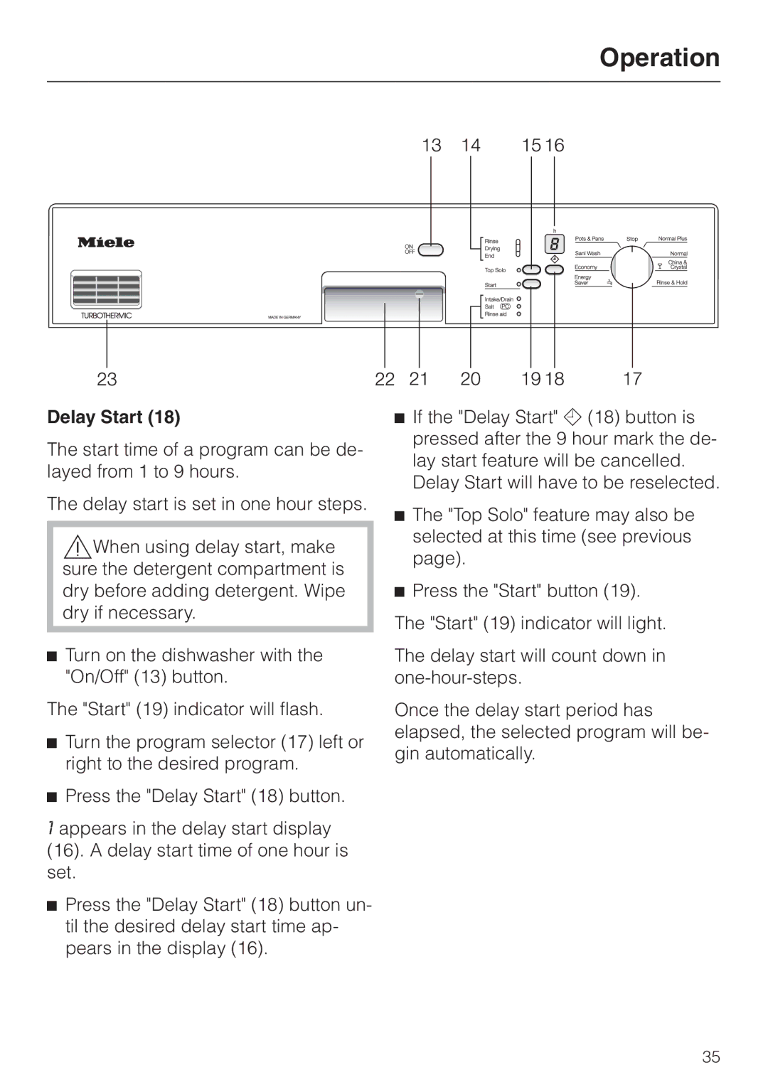 Miele G 856 SC ELITE manual Delay Start 