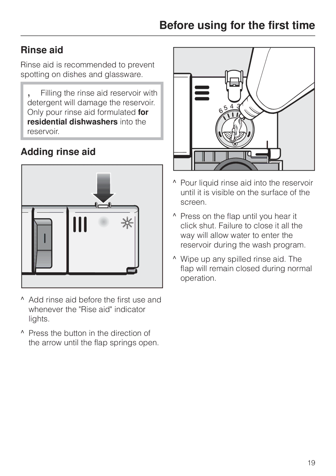 Miele G 658 SCVI, G 858 SCVI operating instructions Rinse aid, Adding rinse aid 