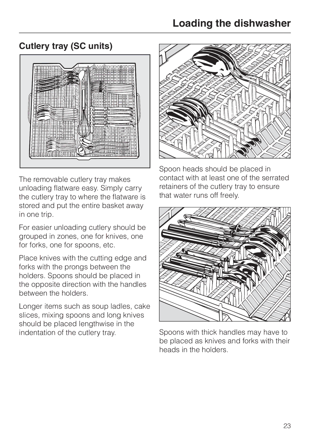 Miele G 658 SCVI, G 858 SCVI operating instructions Cutlery tray SC units 