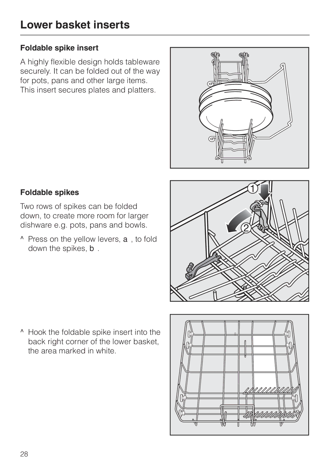 Miele G 858 SCVI, G 658 SCVI operating instructions Foldable spike insert, Foldable spikes 