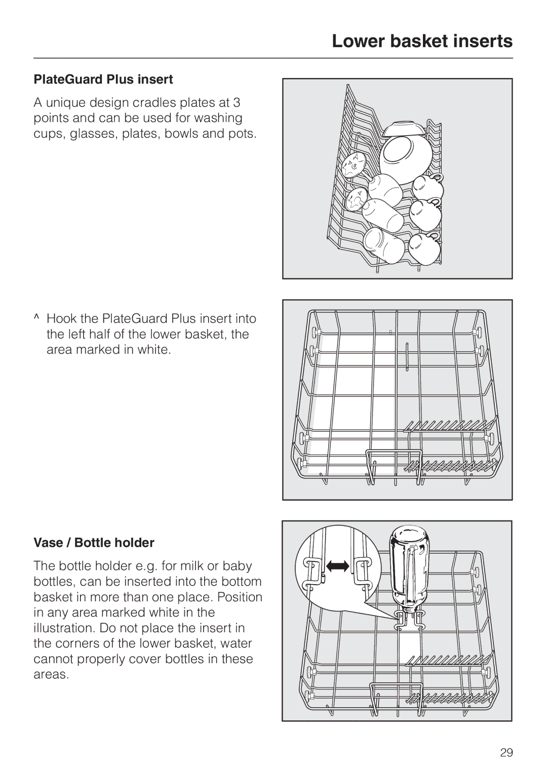 Miele G 658 SCVI, G 858 SCVI operating instructions PlateGuard Plus insert, Vase / Bottle holder 