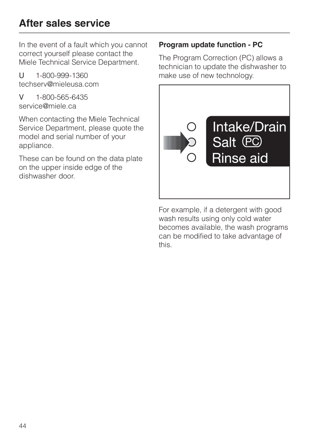 Miele G 858 SCVI, G 658 SCVI operating instructions After sales service, Program update function PC 