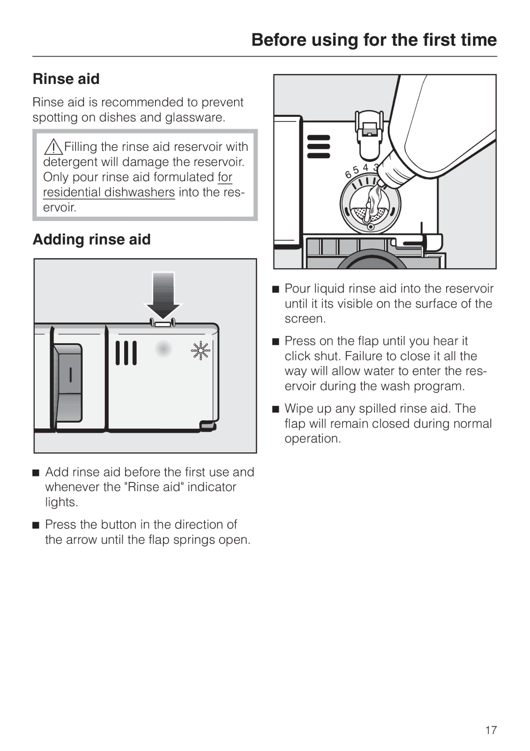 Miele G 663 PLUS, G 863 PLUS operating instructions Rinse aid, Adding rinse aid 