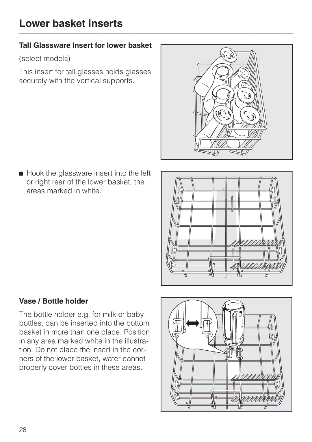 Miele G 863 PLUS, G 663 PLUS operating instructions Tall Glassware Insert for lower basket, Vase / Bottle holder 