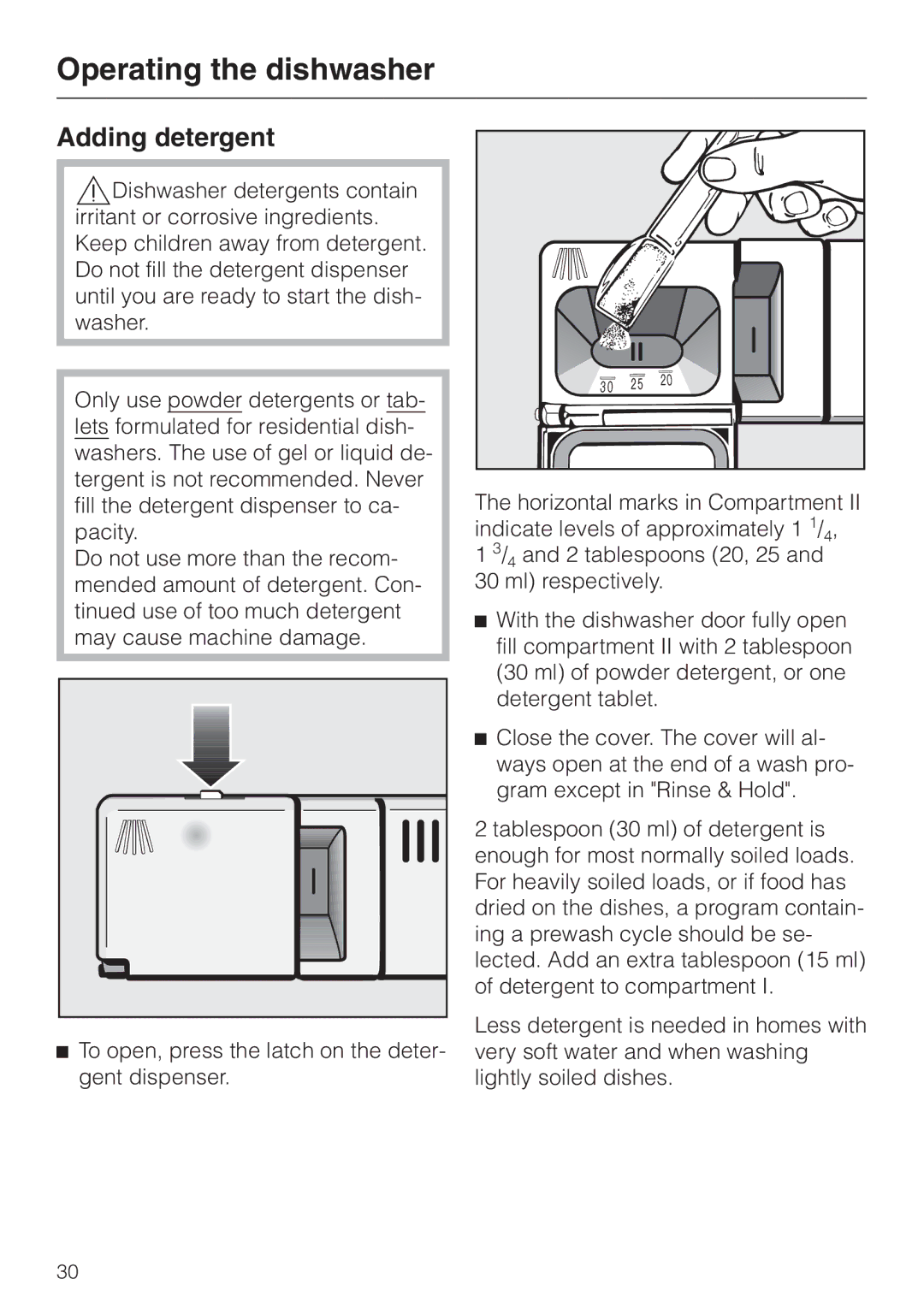 Miele G 863 PLUS, G 663 PLUS operating instructions Operating the dishwasher, Adding detergent 