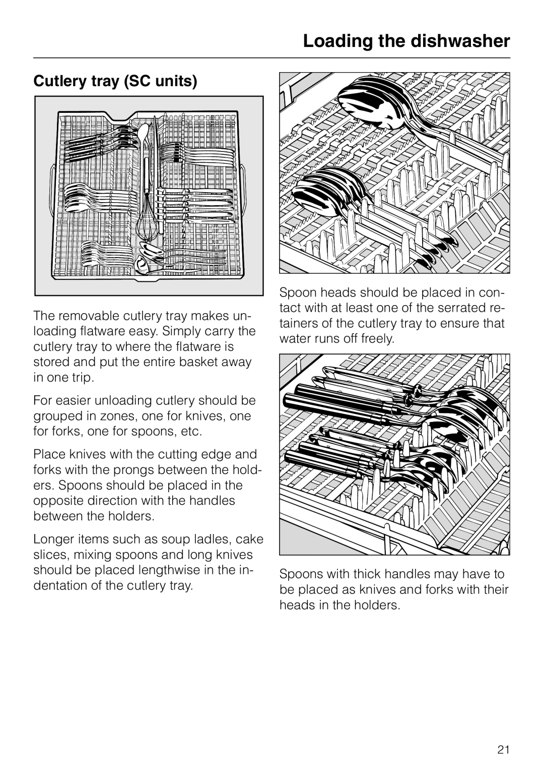 Miele G 663 PLUS, G 863 PLUS operating instructions Cutlery tray SC units, Loading the dishwasher 