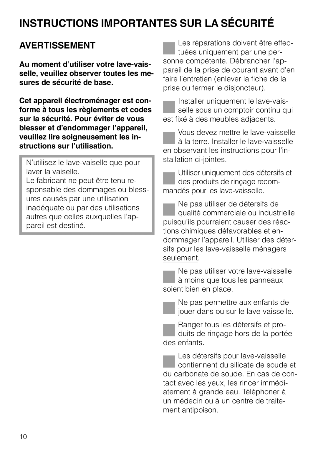 Miele G 865 operating instructions Instructions Importantes SUR LA Sécurité 