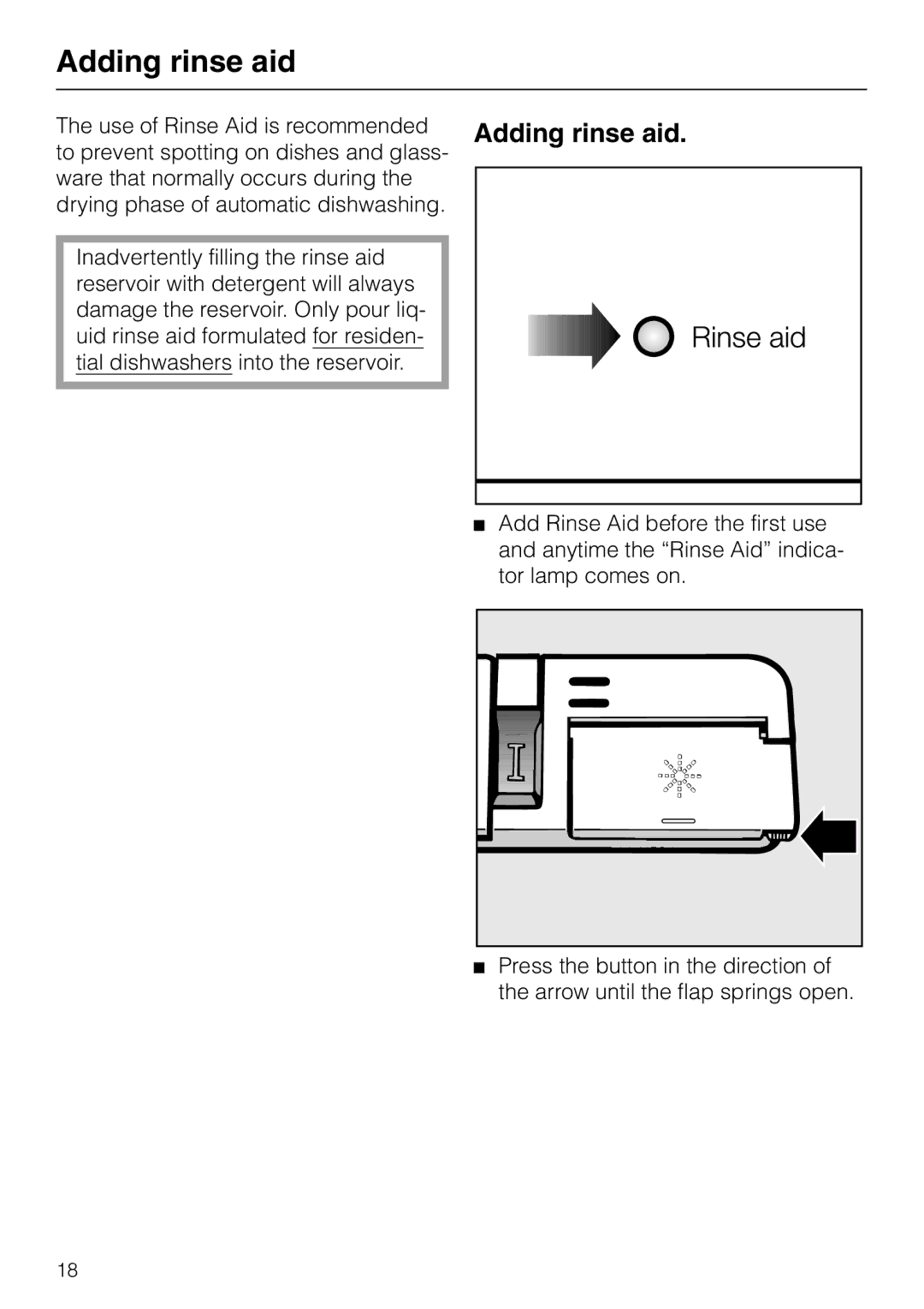 Miele G 865 operating instructions Adding rinse aid 