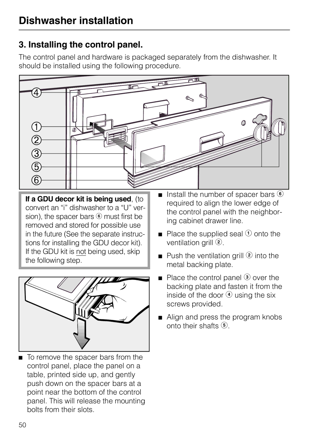 Miele G 865 operating instructions Installing the control panel 