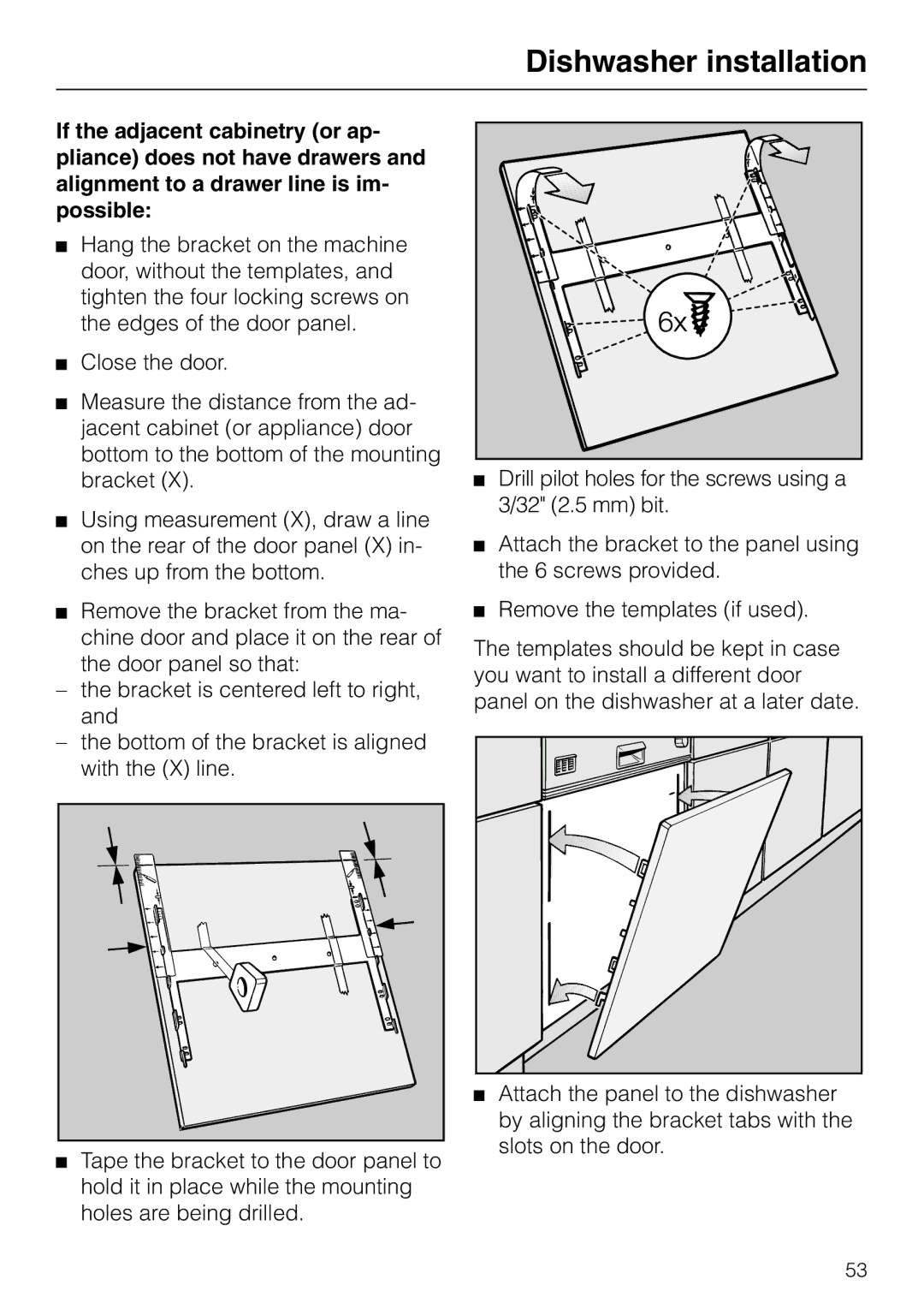 Miele G 865 operating instructions Dishwasher installation 