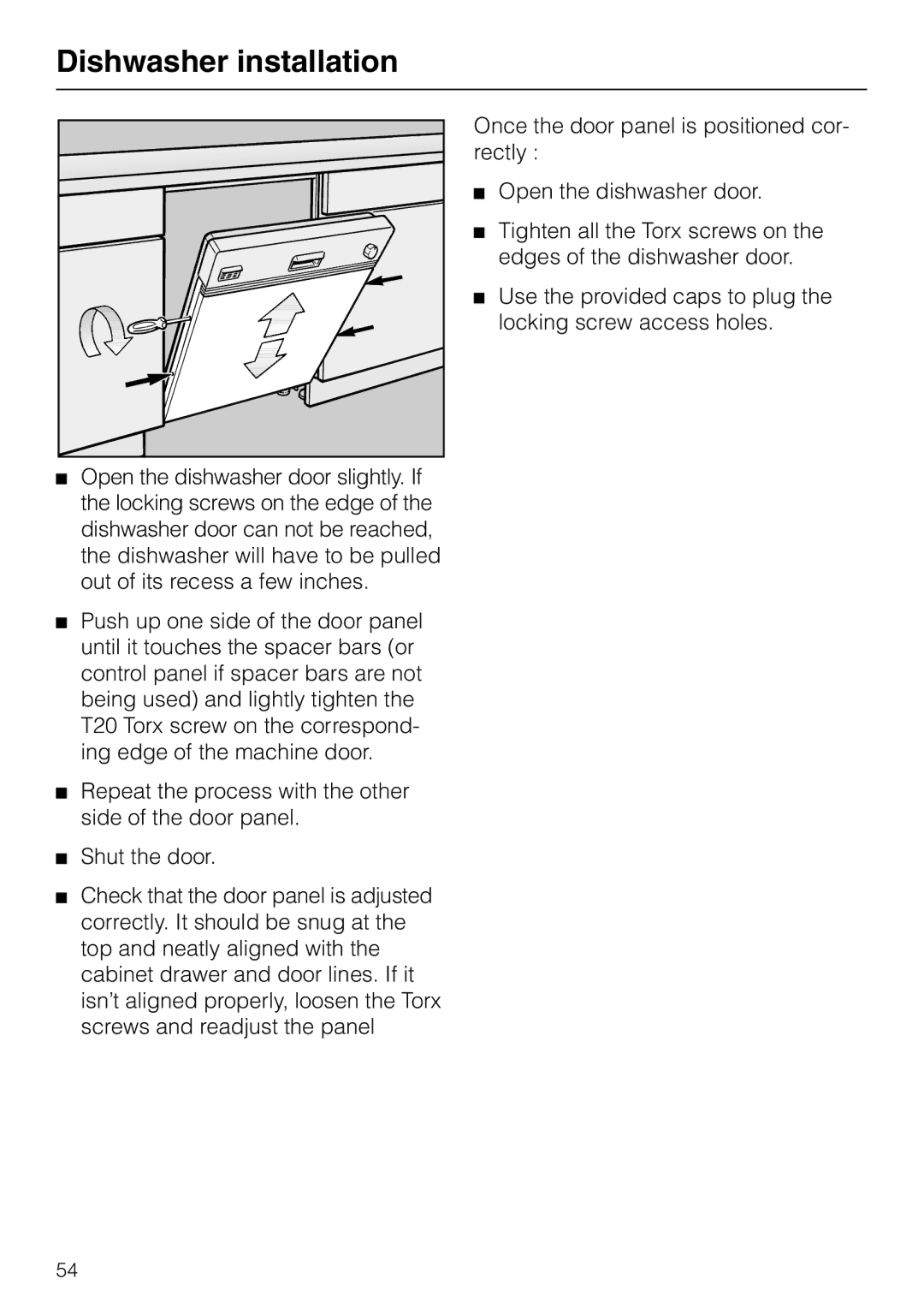 Miele G 865 operating instructions Dishwasher installation 