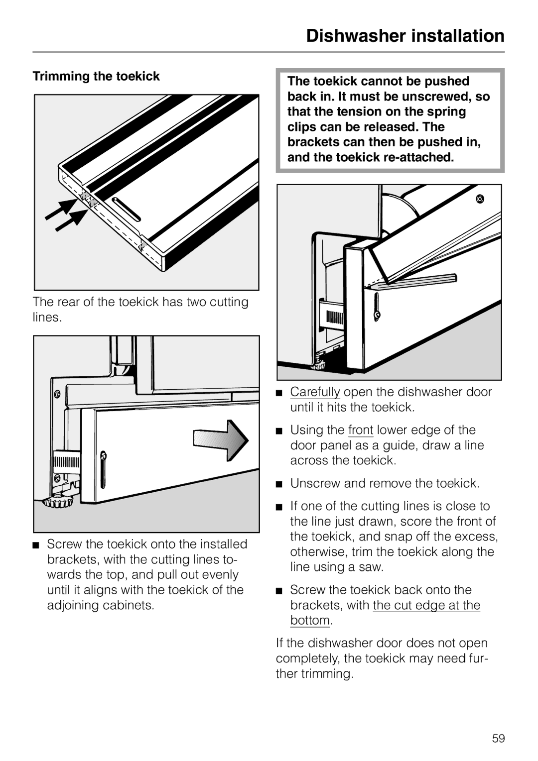 Miele G 865 operating instructions Dishwasher installation 